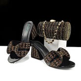Shoes Bags Two Piece Sets Mouth High Heel Slippers Color Matching Rhinestone Embellished Cylindrical Bag Casual